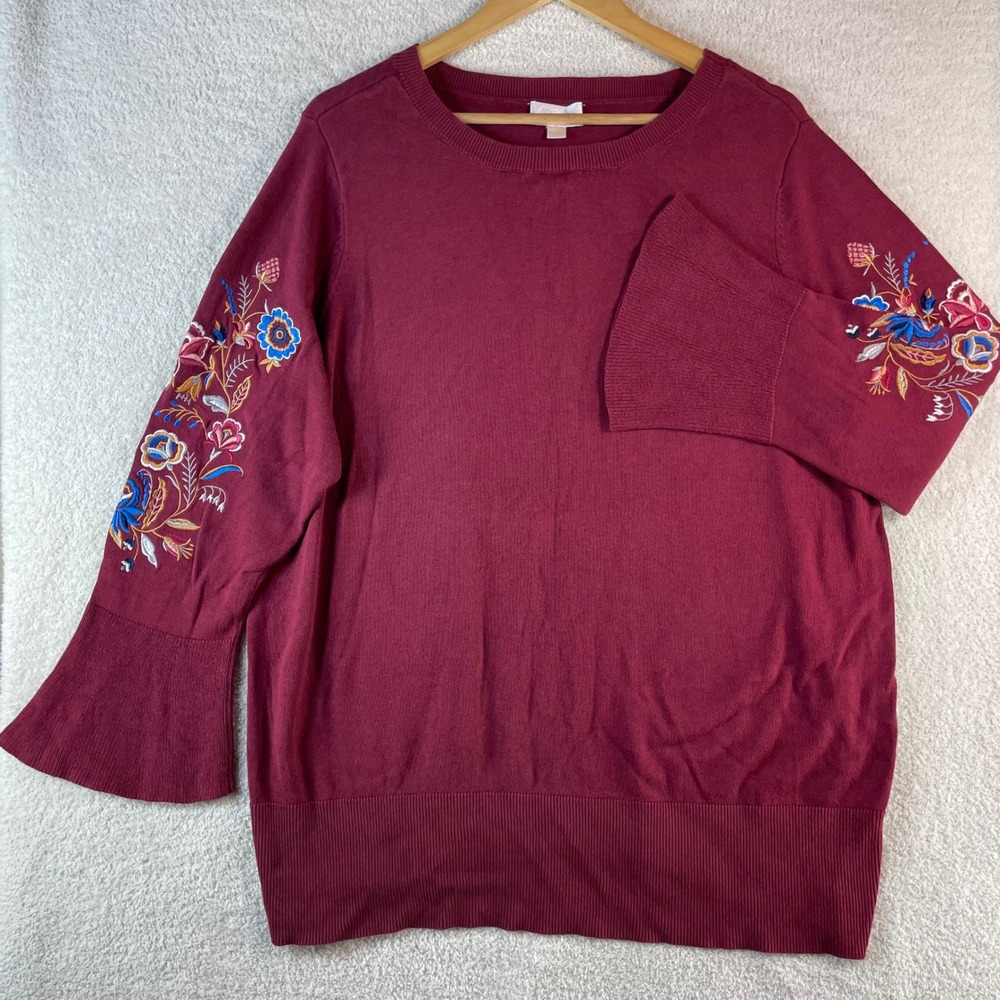 belle kim gravel floral embroidered bell sleeve sweater 2X boho cottagecore qvc